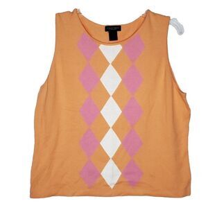 Argyle Sweater Vest XL Apricot Orange Pink Preppy Academia Soft School Girl